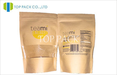 Sacos de empacotamento do chá Resealable da janela de Kraft com a cópia colorida do offset
