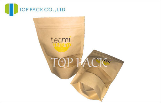 Sacos de empacotamento do chá Resealable da janela de Kraft com a cópia colorida do offset