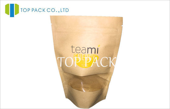 Sacos de empacotamento do chá Resealable da janela de Kraft com a cópia colorida do offset