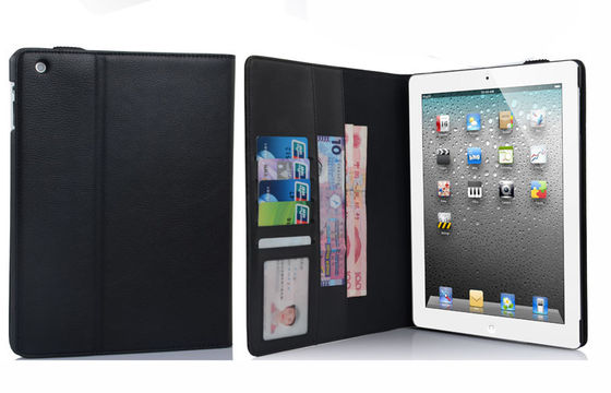Caixa do couro do PC da tabuleta ipad2/ipad3/ipad4 do estilo da carteira com 7 cartões/entalhes do dinheiro