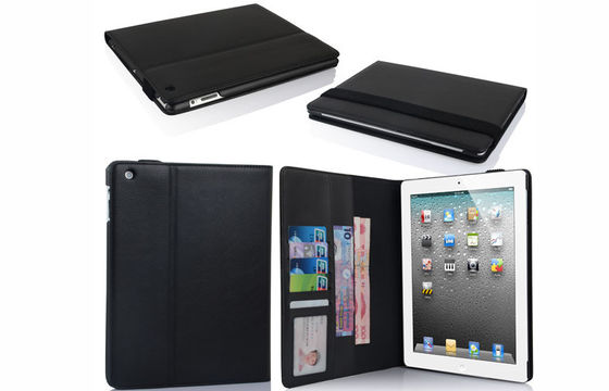 Caixa do couro do PC da tabuleta ipad2/ipad3/ipad4 do estilo da carteira com 7 cartões/entalhes do dinheiro