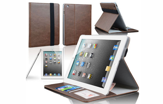 Caixa do couro do PC da tabuleta ipad2/ipad3/ipad4 do estilo da carteira com 7 cartões/entalhes do dinheiro