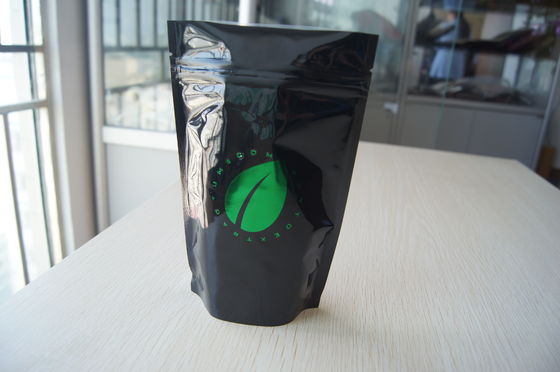 Malote de carimbo quente preto lustroso da folha de alumínio, empacotamento Ziplock do feijão de café