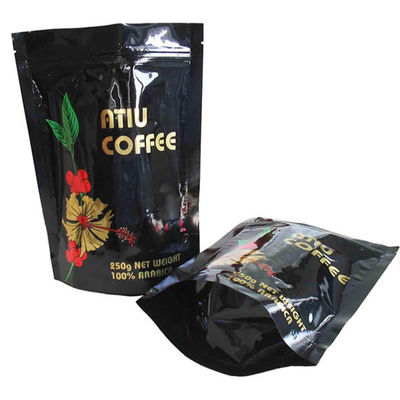 Malote de carimbo quente preto lustroso da folha de alumínio, empacotamento Ziplock do feijão de café