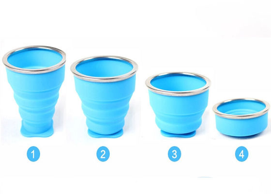 Curso Eco de acampamento - copo dobrável amigável do silicone com abertura de aço inoxidável