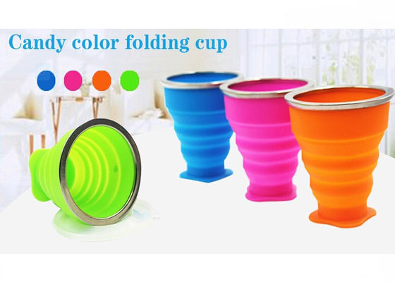 Curso Eco de acampamento - copo dobrável amigável do silicone com abertura de aço inoxidável