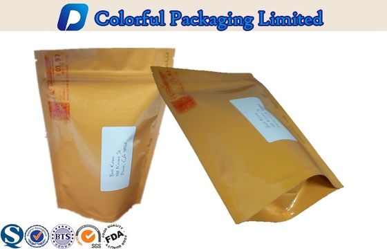 O Ziplock amarelo recicl plástico levanta-se o malote para o chá, petiscos, alimento da porca
