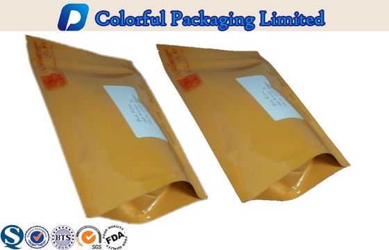 O Ziplock amarelo recicl plástico levanta-se o malote para o chá, petiscos, alimento da porca